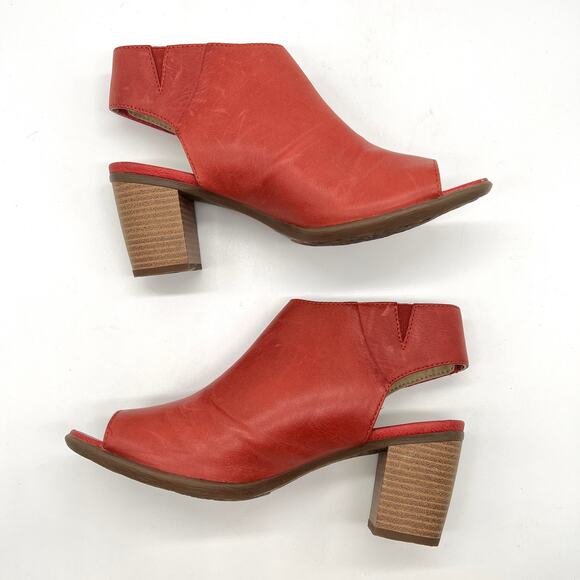 JOSEF SEIBEL Bonnie Leather Peep Toe Bootie Womens 9 Red Slingback Block Heel - Picture 4 of 13